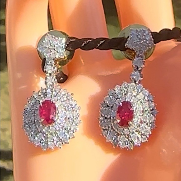 Natural Burmese Ruby and Diamond Earrings in 18 k solid gold ⭐️New⭐️ - Picture 3 of 12